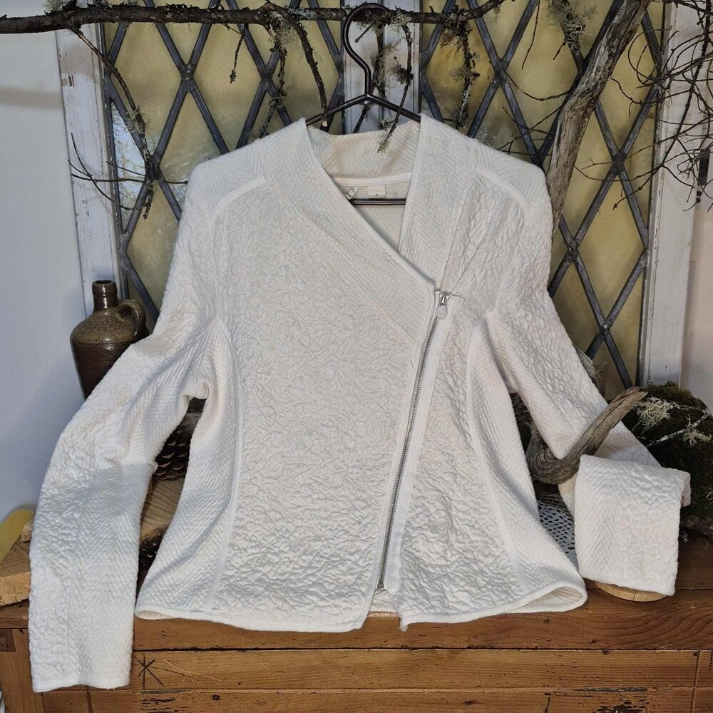 🍄50% ANTHROPOLOGIE White Zip Cardigan sz M - Picture 2 of 8